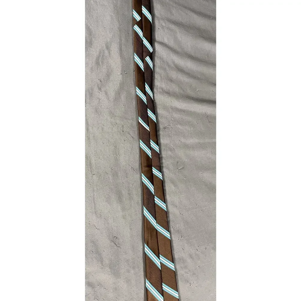Vintage Christian Dior Tie Mens Brown Teal White Striped Polyester Regular Width